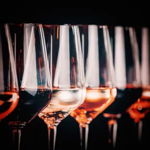 a row of wine glasses