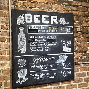 Snack bar drink menu