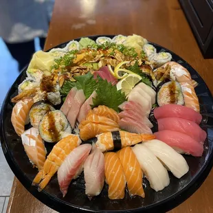 a plate of sushi on a table