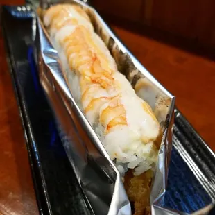 a long roll of sushi