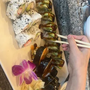California. Caterpillar roll. Spider roll