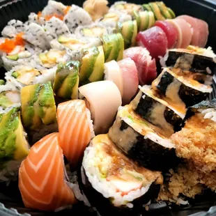 Spider Roll. Rainbow Roll and Spicy Tuna Hand Roll.