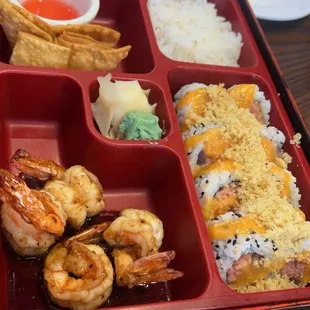 Bento box - ginger shrimp &amp; spicy tuna roll.