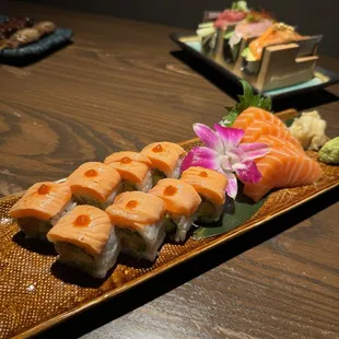 Salmon roll and sashimi