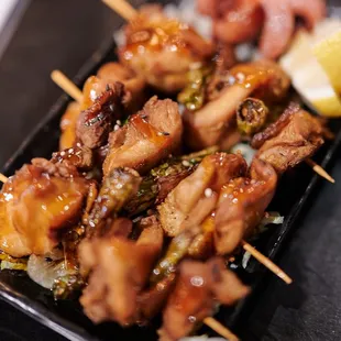 Yakitori Skewers &amp; Kurobuta Sausage in the shape of an "octopus"