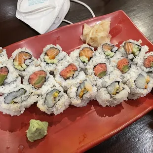 salmon cucumber, Spicy Scallop Roll, and Tuna Bomb Roll