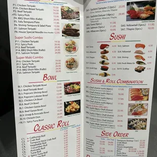 menu, sushi and sashimi