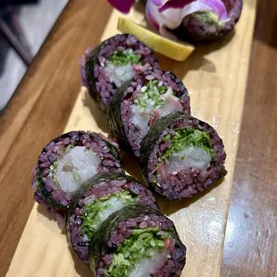 Negihama Roll (front) and Avo Tuna Roll (back)