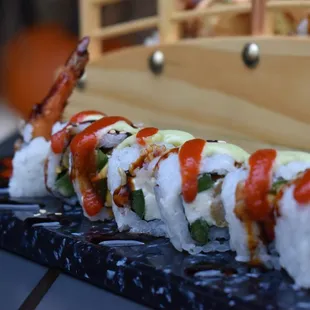 a sushi roll on a tray