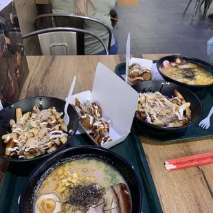 Ramen, with fries and 5 Piece Takoyaki