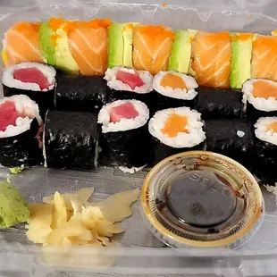sushi in a plastic container