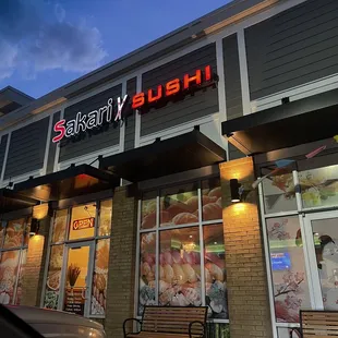 Outside facing the storefront...