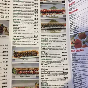 sushi and sashimi, menu