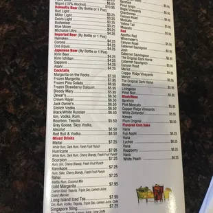 sushi and sashimi, menu