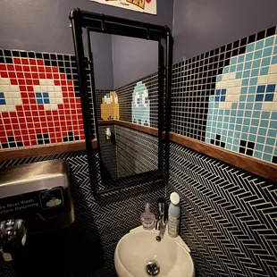a sink and a mirror