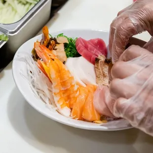 a plate of food being prepared