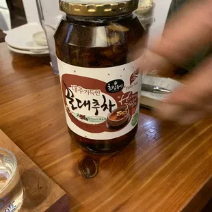 a jar of sake bomb sushi