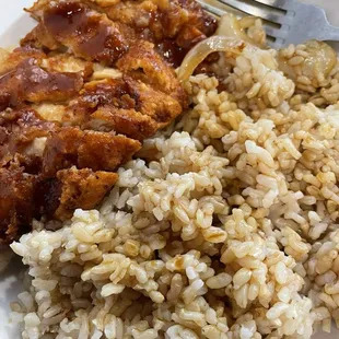 Chicken done well w rice and mixed vegetables