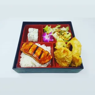 Salmon teriyaki bento box