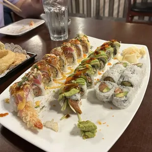 (left to right) Championship roll, Jazz roll, Salmon Avocado roll