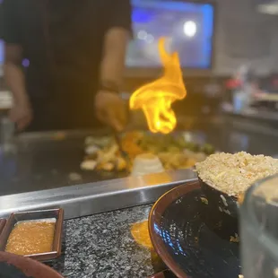 a plate of food being served