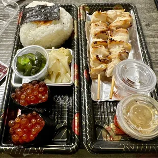 Salmon Onigiri, Ikura Sushi, Chicken Soft Bone (Tori-Nankotsu)