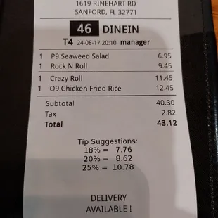 Our bill for two people