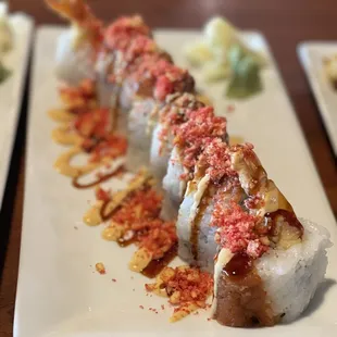 Sushi roll with hot Cheetos