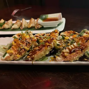Delicious Jalapeño Bomb loaded with spicy tuna and all kinds of other goodness. Oh, and Gyoza.