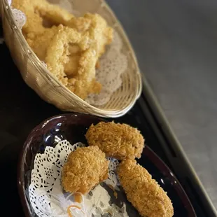 Calamari and Fried Oysters. The oysters are huge &amp; really good!