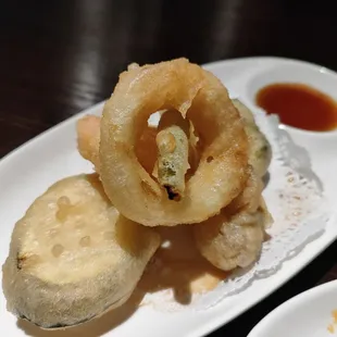 Shrimp tempura came with the udon, but I'm allergic to shrimp.  They were nice enough to give me veggie tempura.  It was GREAT!