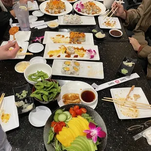 Yummy Mango avocado salad. Salmon bake rolls, crawfish and scallop bake rolls and other rolls.