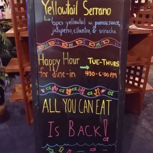 a chalk board with a menu written on it