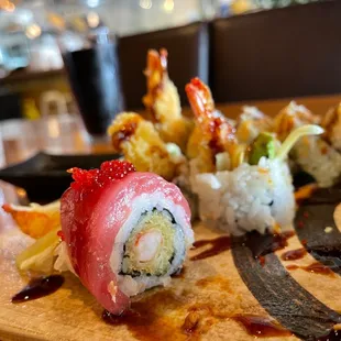 a close up of a plate of sushi