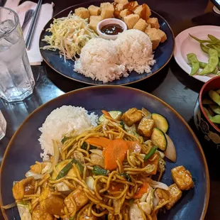 Tofu teriyaki and tofu yakisoba