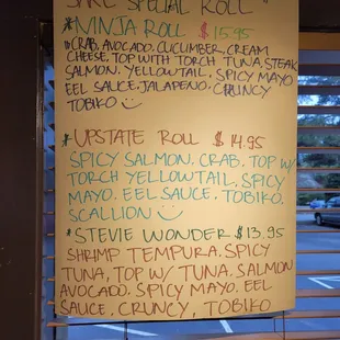Specials Menu