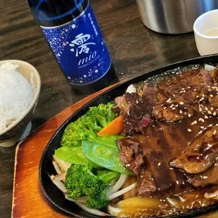 Teriyaki steak sizzling hot