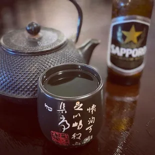 Beer and hot green tea