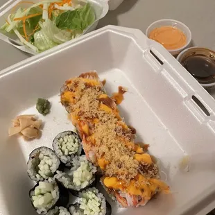 House Salad (ginger), S11. Crispy Roll, R1. Cucumber Roll