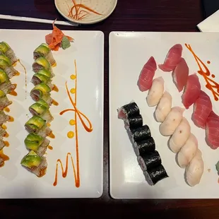 Sushi Deluxe, all red and white tuna nigiri (right) Mountain rolls (left)
