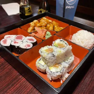 Dinner Bento  includes a bowl of soup and salad.