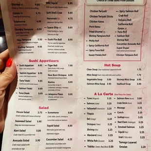 menu, sushi and sashimi