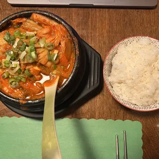 Up close - Kimchi Chike w/side rice that comes with it