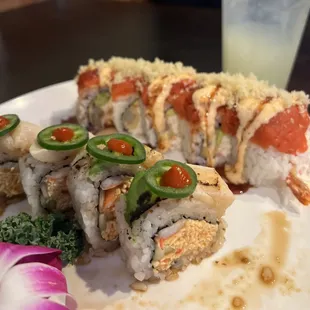 a close up of a plate of sushi