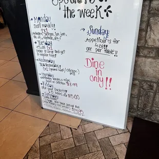 Specials they had when I dined in.