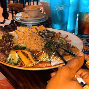 Hibachi &amp; Taco Plate w/sushi &amp; rice