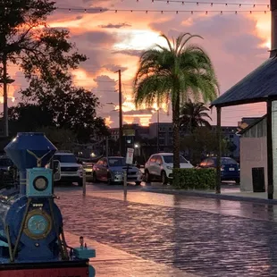 Beautiful sunset after dinner walking around in town