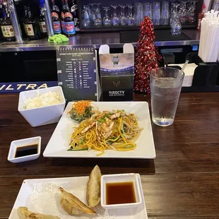 Gyoza and Chicken Lo Mein