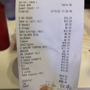 The 30% gratuity was hand written by the server.