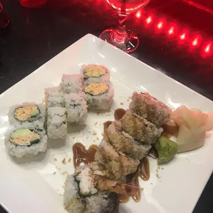 Spicy California roll and shrimp tempura roll